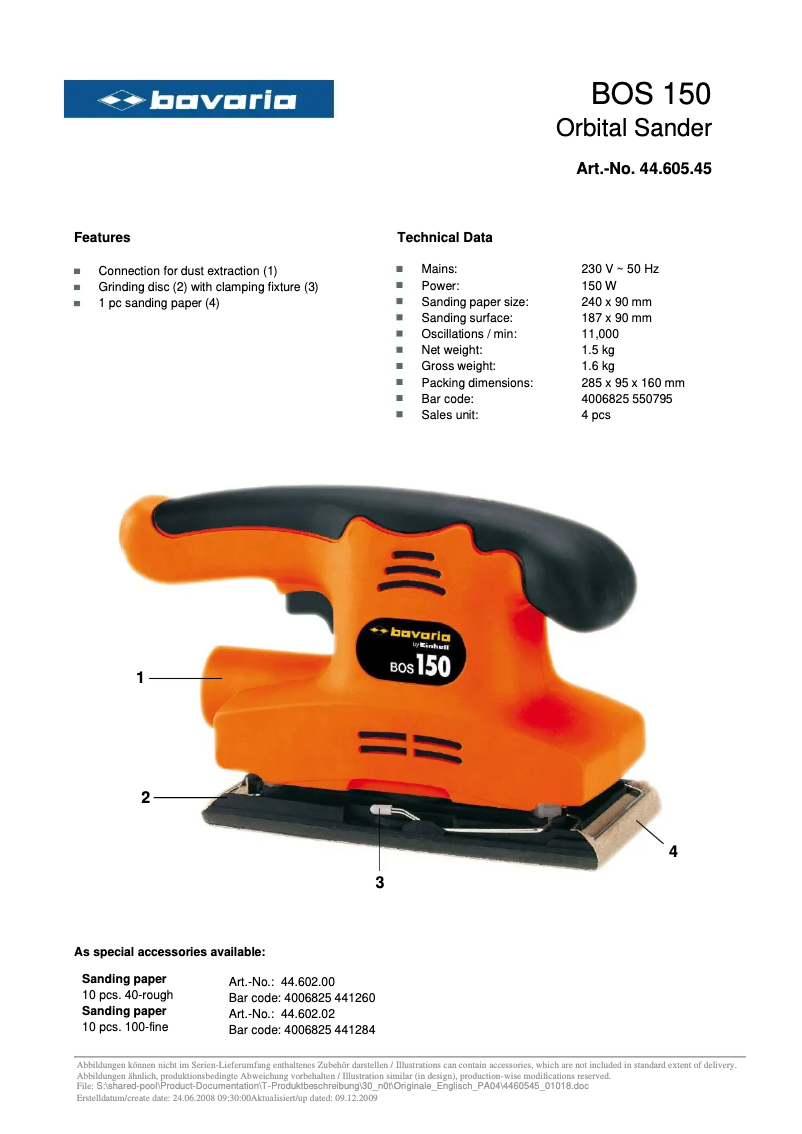 Page 1 de la notice Manuel utilisateur Bavaria by Einhell BOS 150