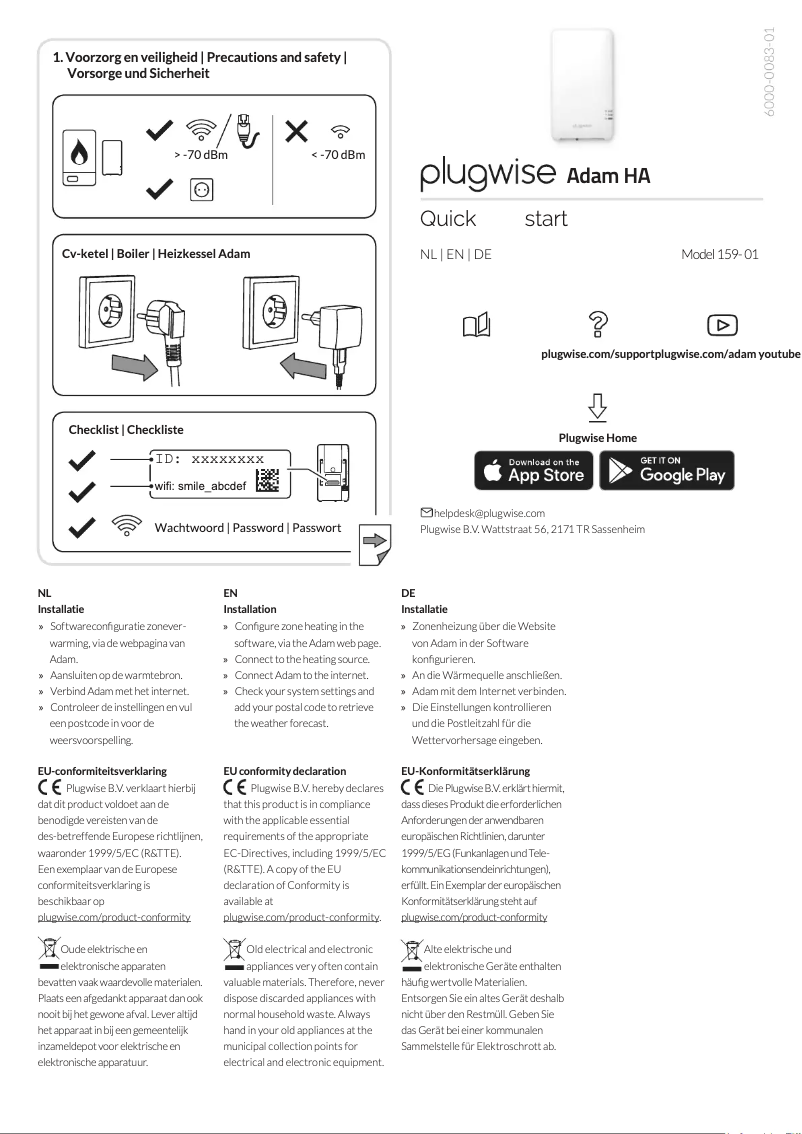 Page 1 de la notice Manuel utilisateur Plugwise Adam HA 159-01