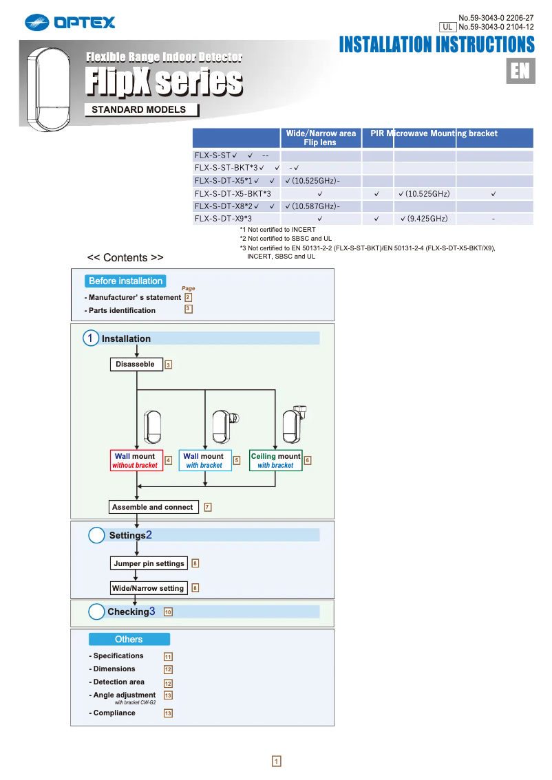 Page 1 de la notice Manuel utilisateur Optex CW-G2