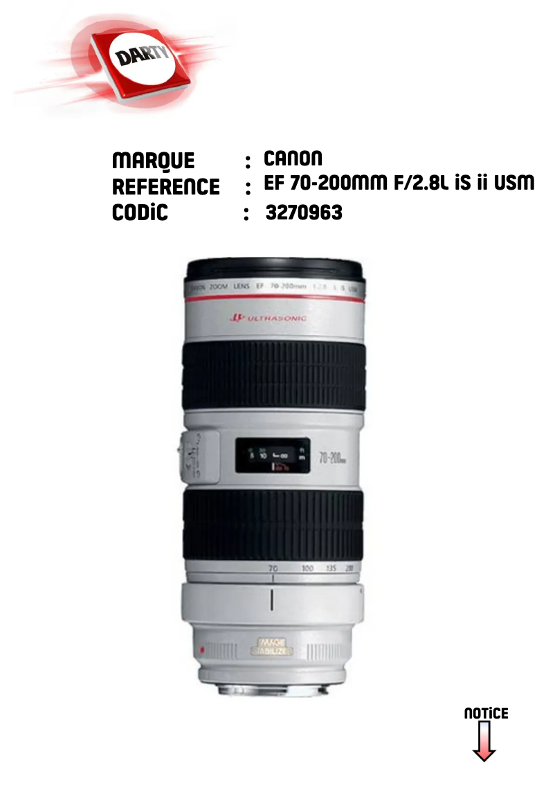 Page 1 de la notice Manuel utilisateur Canon EF 70-200mm f/2.8L IS II USM