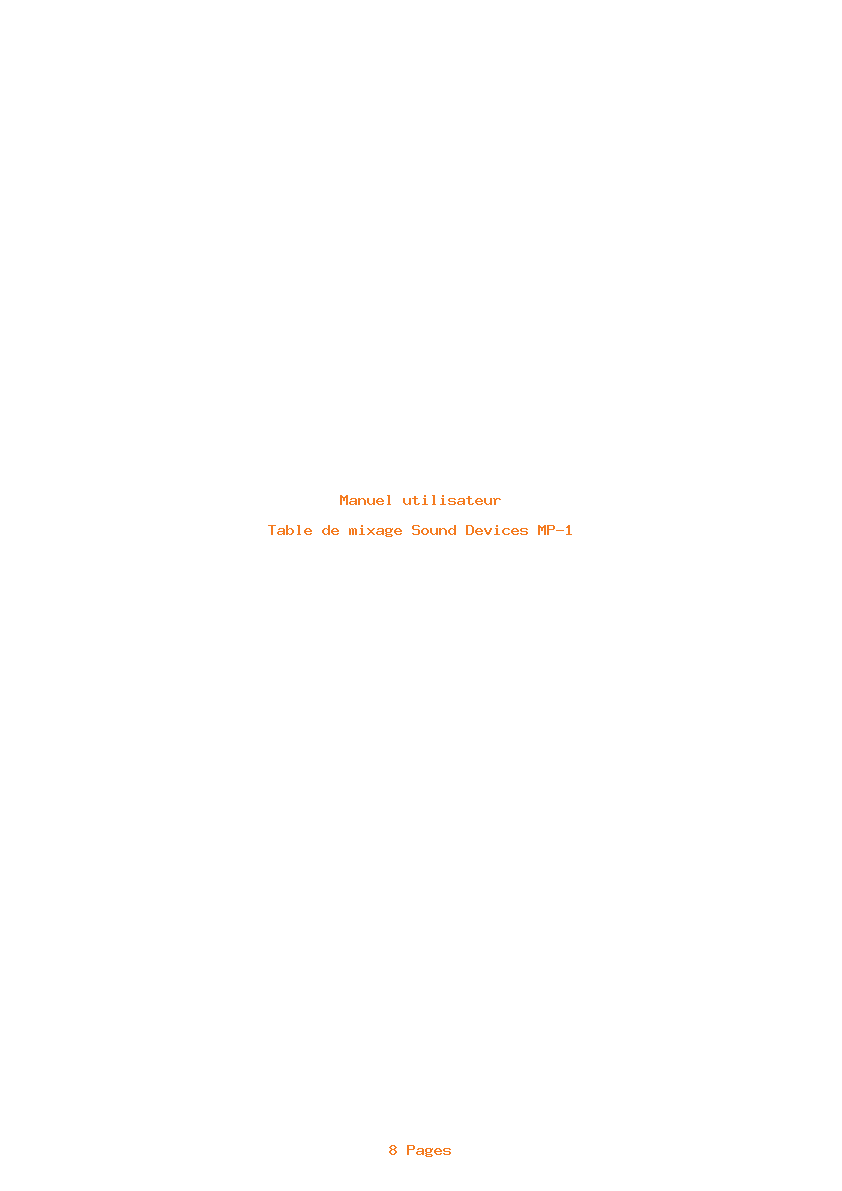 Page 1 de la notice Manuel utilisateur Sound Devices MP-1
