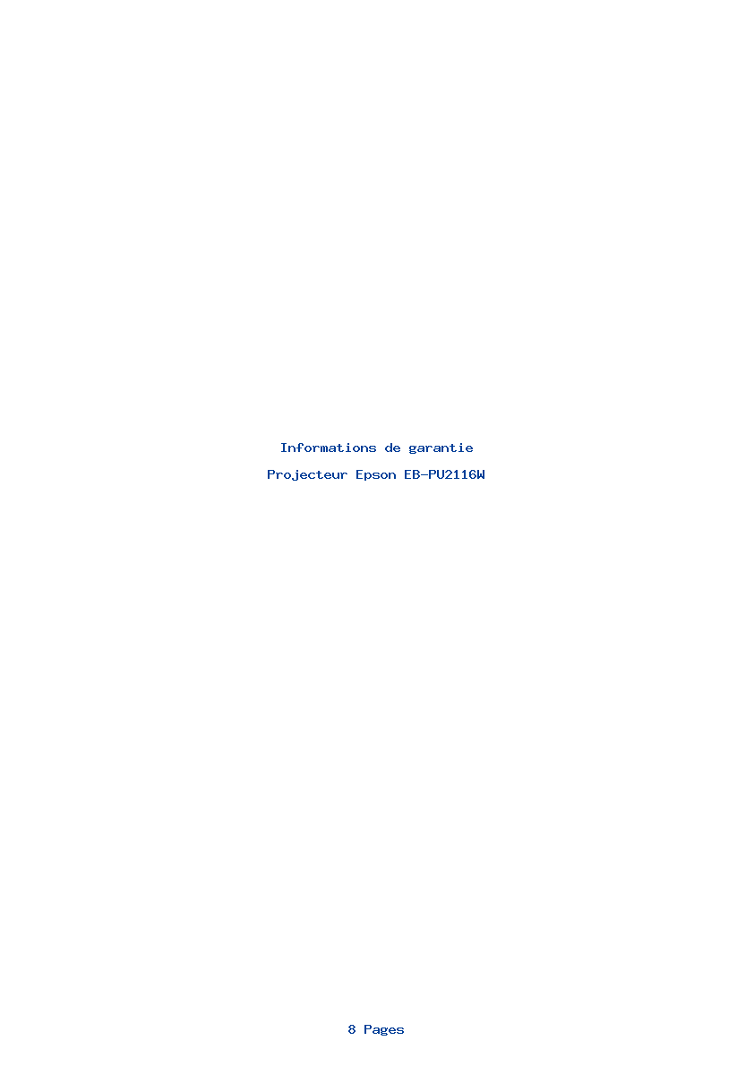Page 1 de la notice Informations de garantie Epson EB-PU2116W
