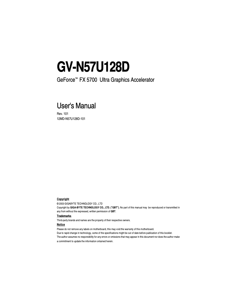 Página 1 del manual Manual de usuario Gigabyte GeForce FX 5700 Ultra