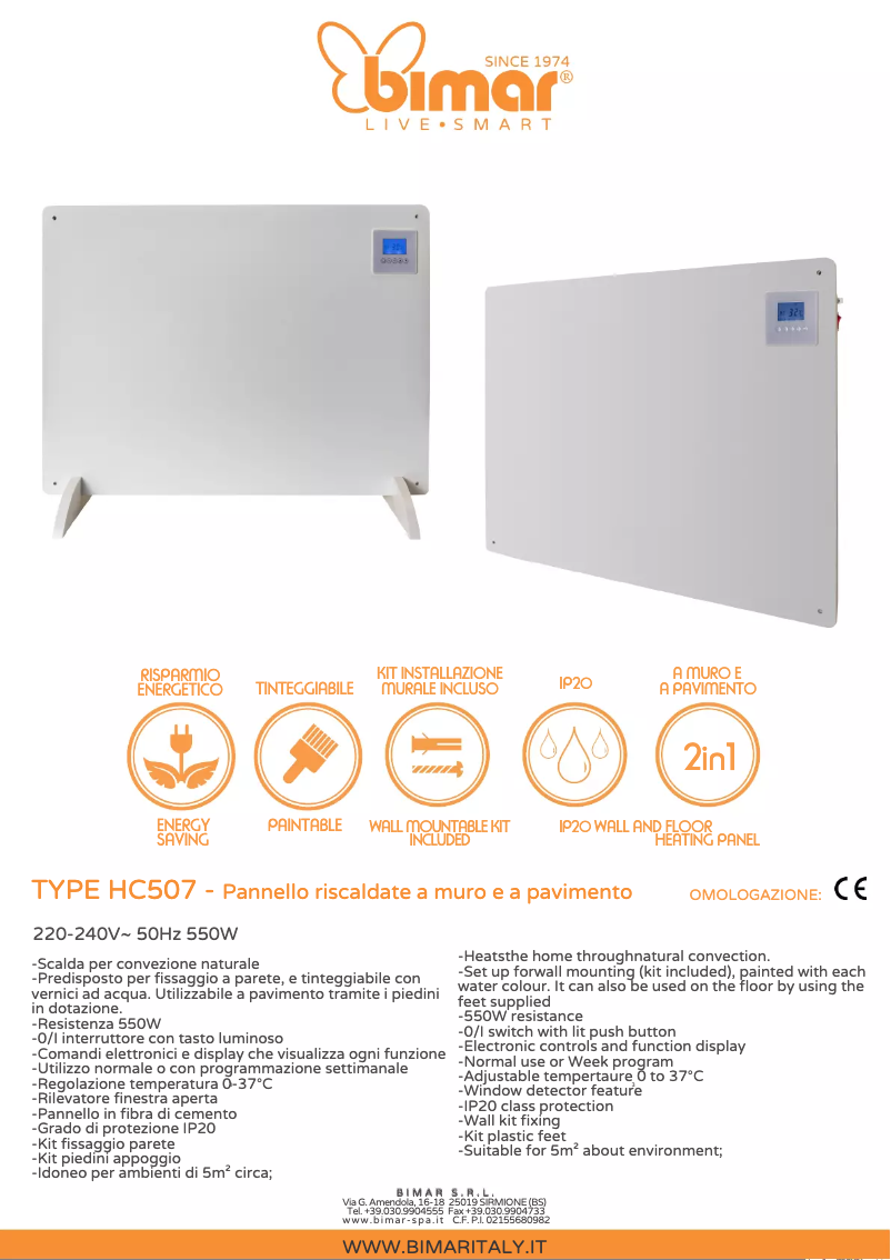Page 1 de la notice Fiche technique Bimar HC507
