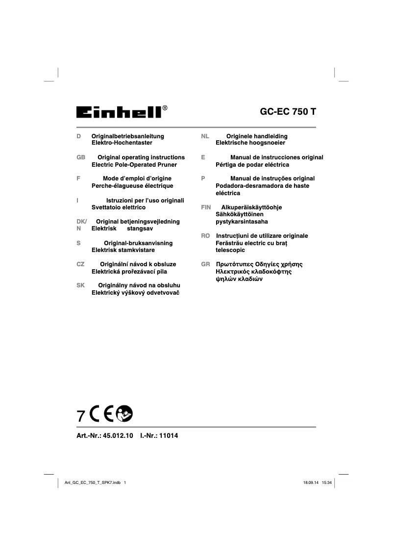 Página 1 del manual Manual de usuario Einhell GC-EC 750 T Kit