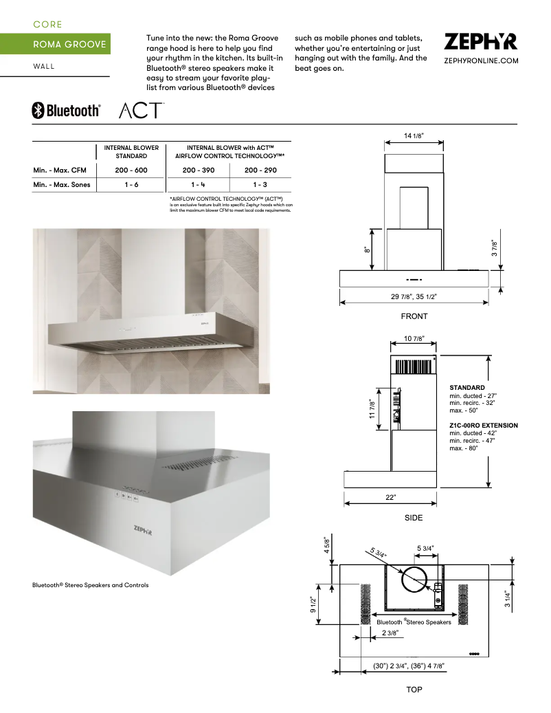 Page 1 de la notice Fiche technique Zephyr Roma Groove ZRG-M90AS