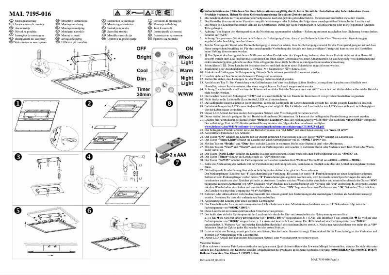 Page 1 de la notice Manuel utilisateur Briloner Piatto