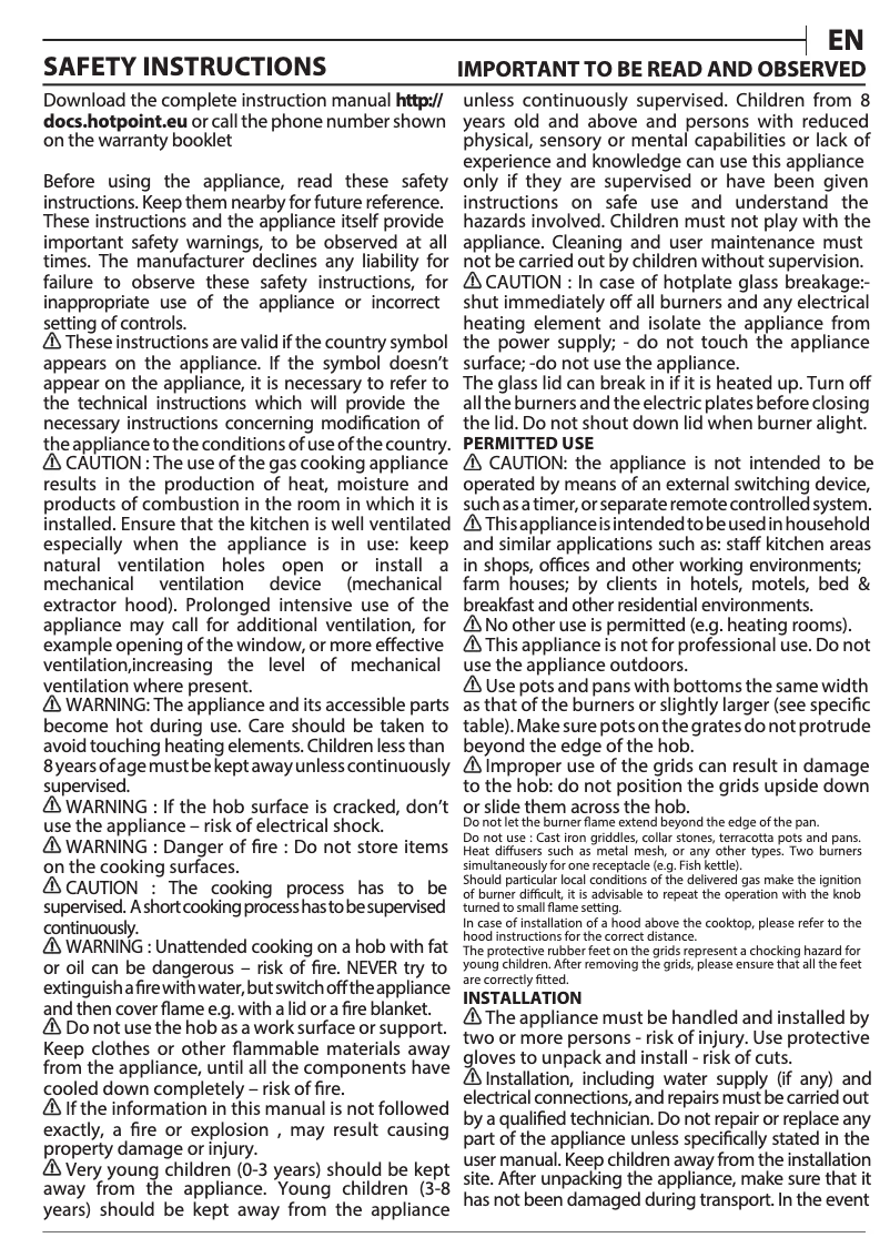 Página 1 del manual Manual de usuario Hotpoint M 64 T GH IX