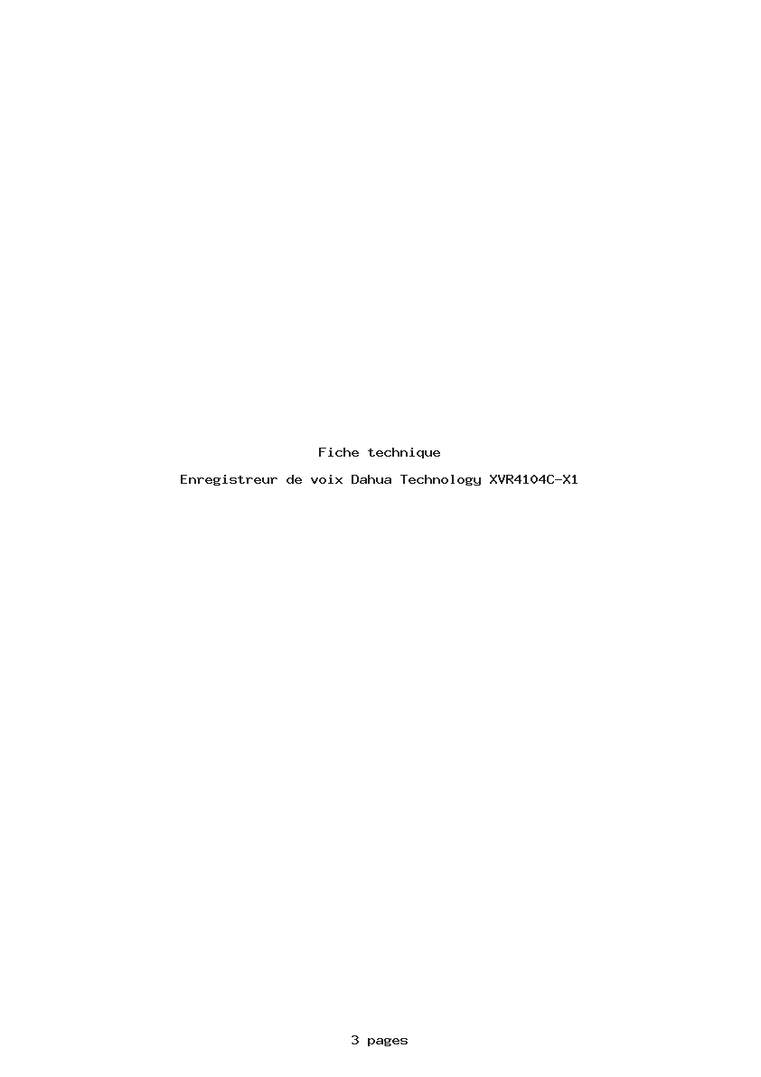 Page 1 de la notice Fiche technique Dahua Technology XVR4104C-X1