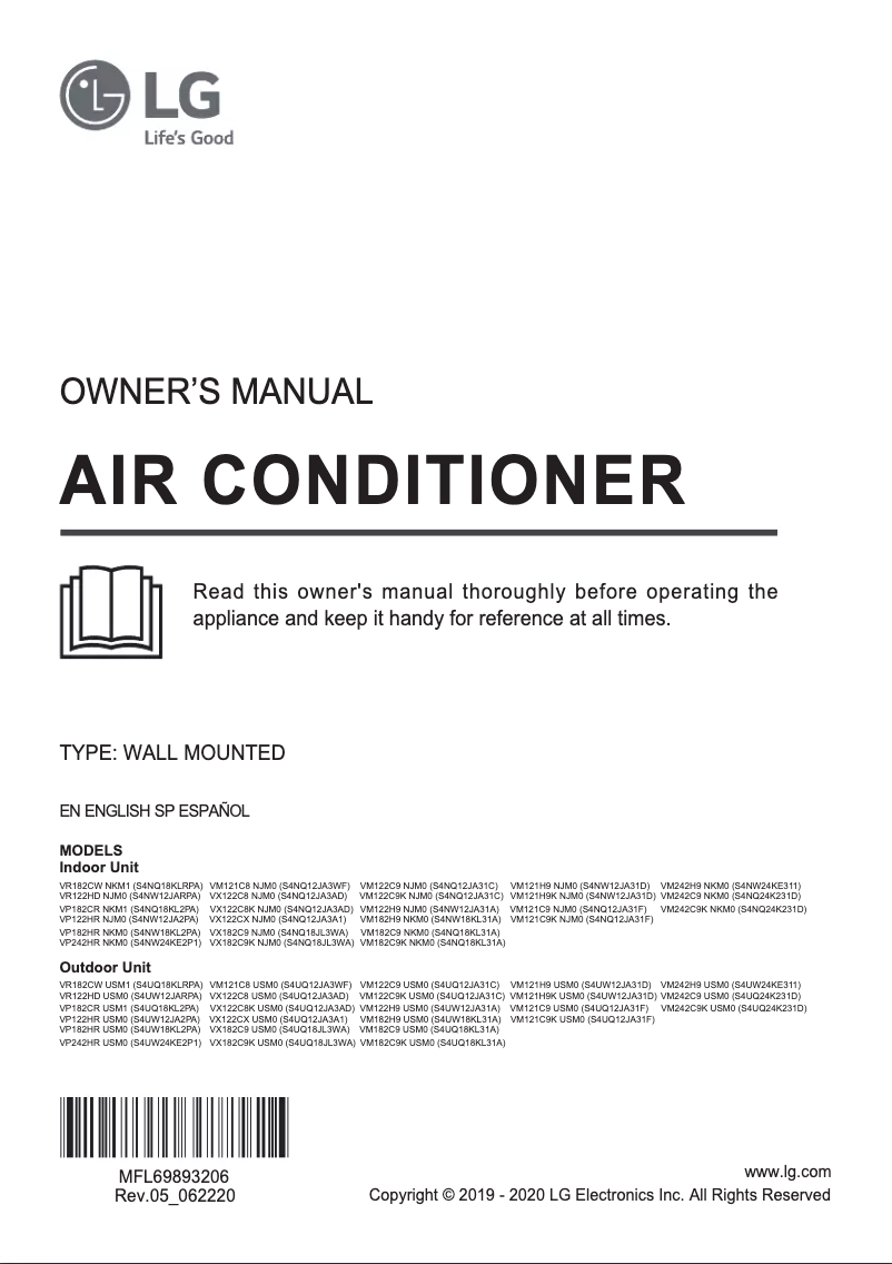 Page 1 de la notice Manuel utilisateur LG VM122C9