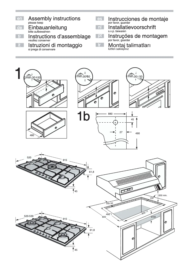 Page 1 de la notice Guide d'installation Bosch PCR915B90E