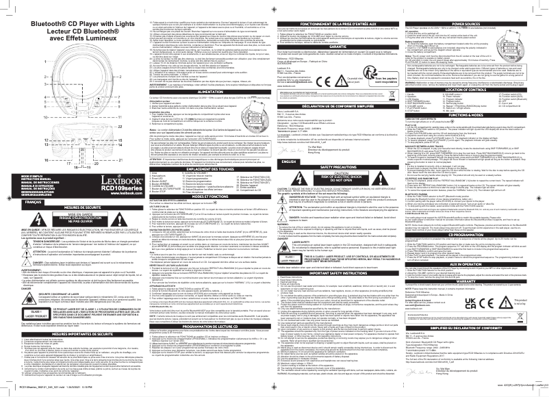 Page 1 de la notice Manuel utilisateur Lexibook CD-K7