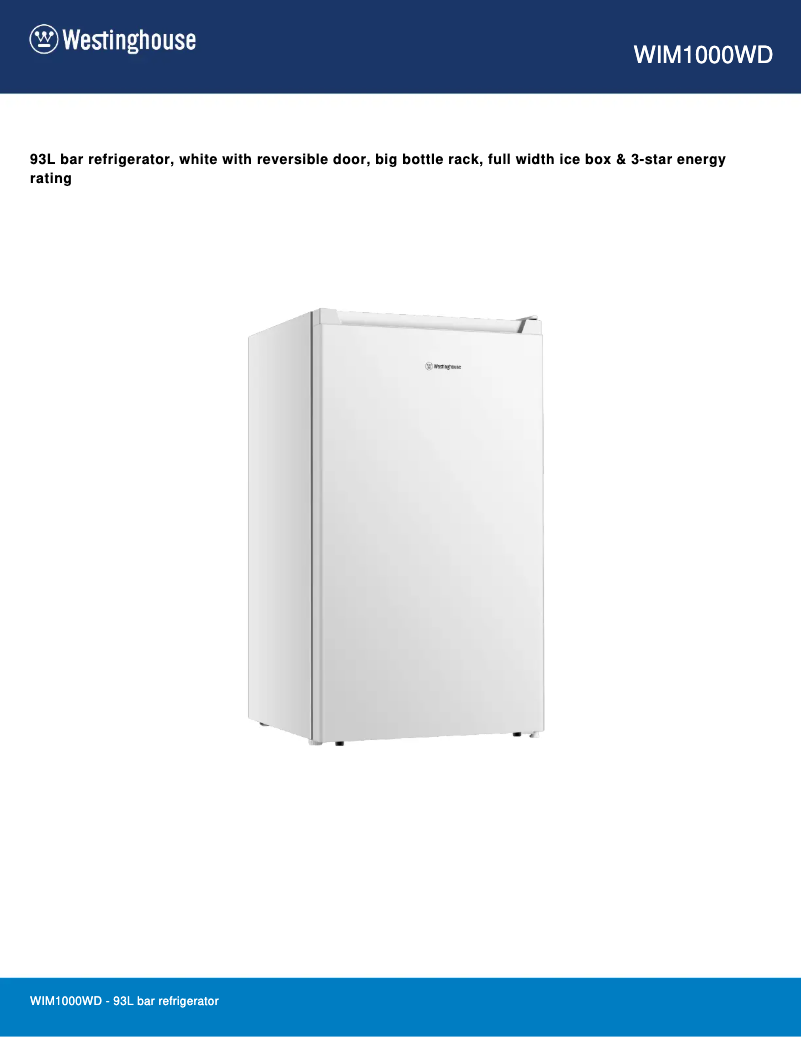 Page 1 de la notice Fiche technique Westinghouse WIM1000WD