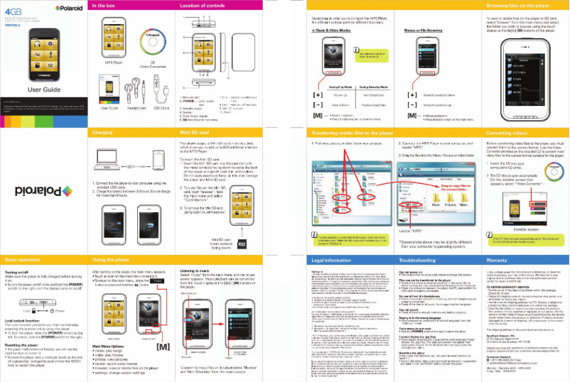 Page 1 de la notice Manuel utilisateur Polaroid PMP280-4