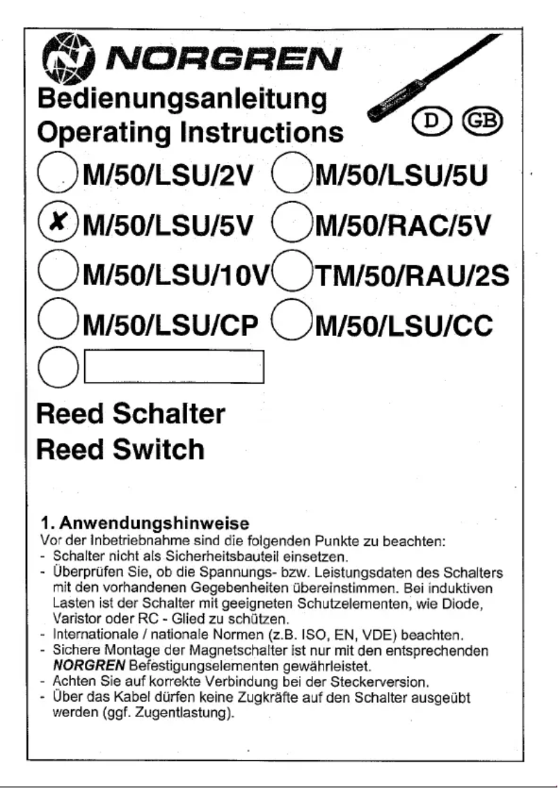 Page 1 de la notice Manuel utilisateur Norgren M/50/LSU/5V