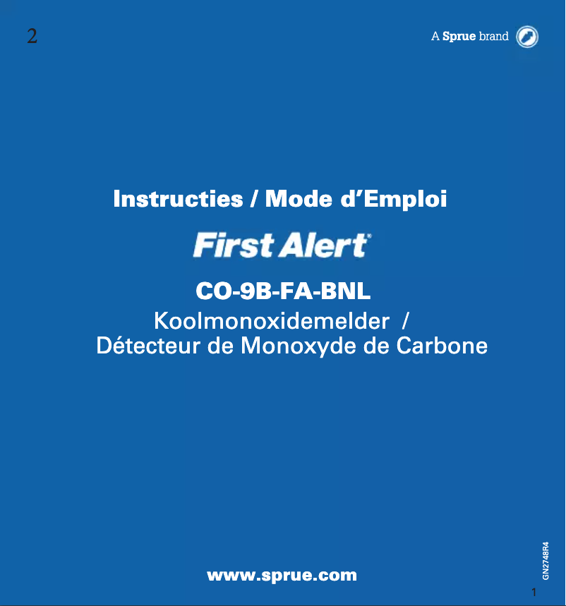 Page 1 de la notice Manuel utilisateur First Alert CO-9B-FA-BNL