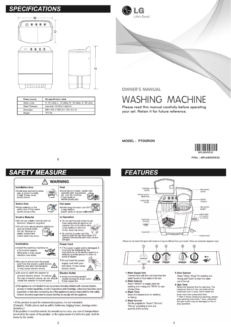 Page 1 de la notice Manuel utilisateur LG P0104RONL