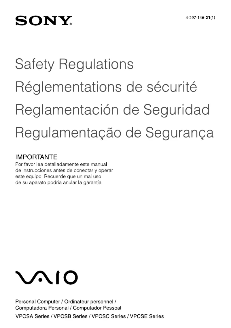 Page 1 de la notice Instructions de sécurité Sony Vaio VPCSE13FX