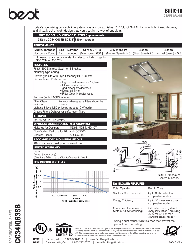 Page 1 de la notice Fiche technique Best Cirrus Grande CC34E63SB