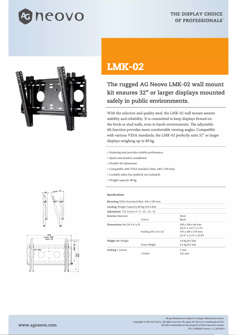 Page 1 de la notice Fiche technique AG Neovo LMK-02