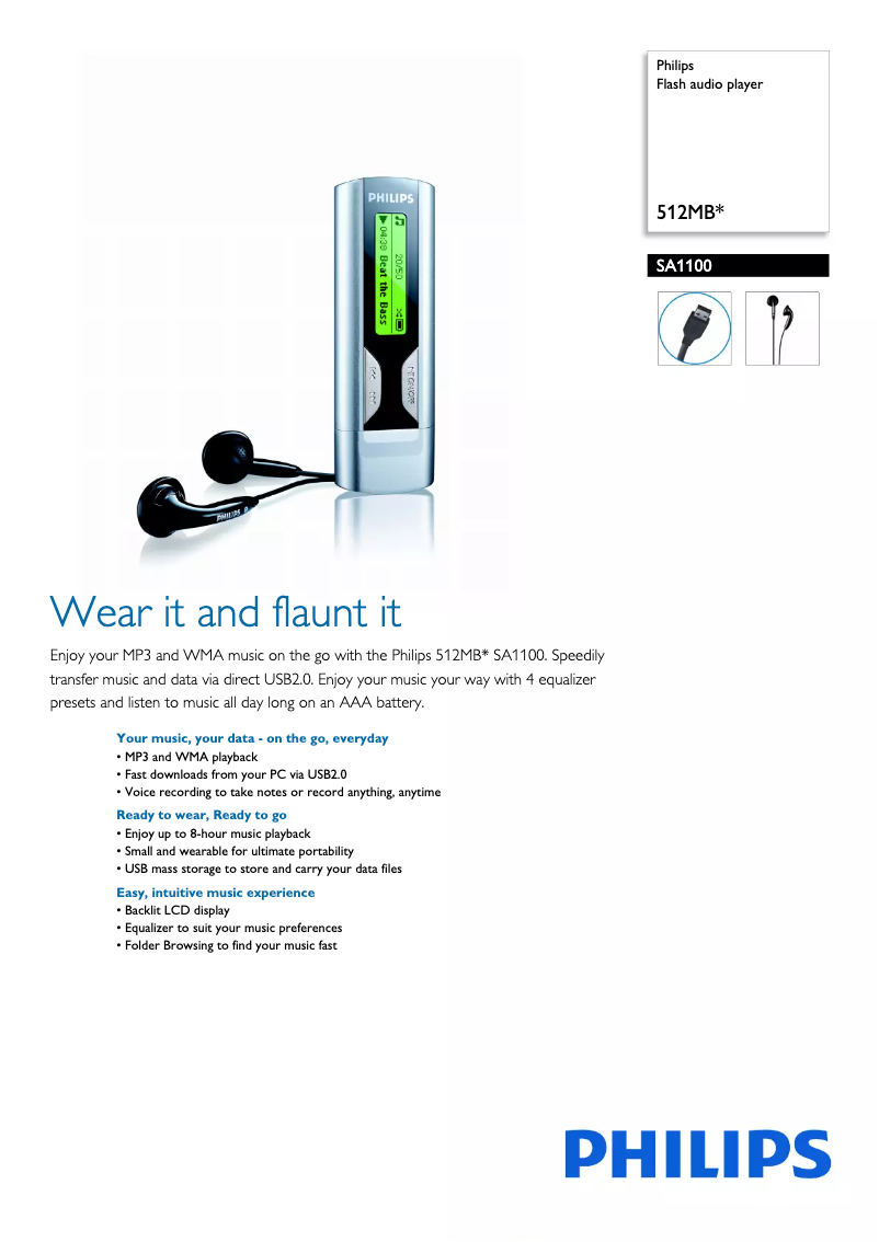 Página 1 del manual Folleto Philips SA1100