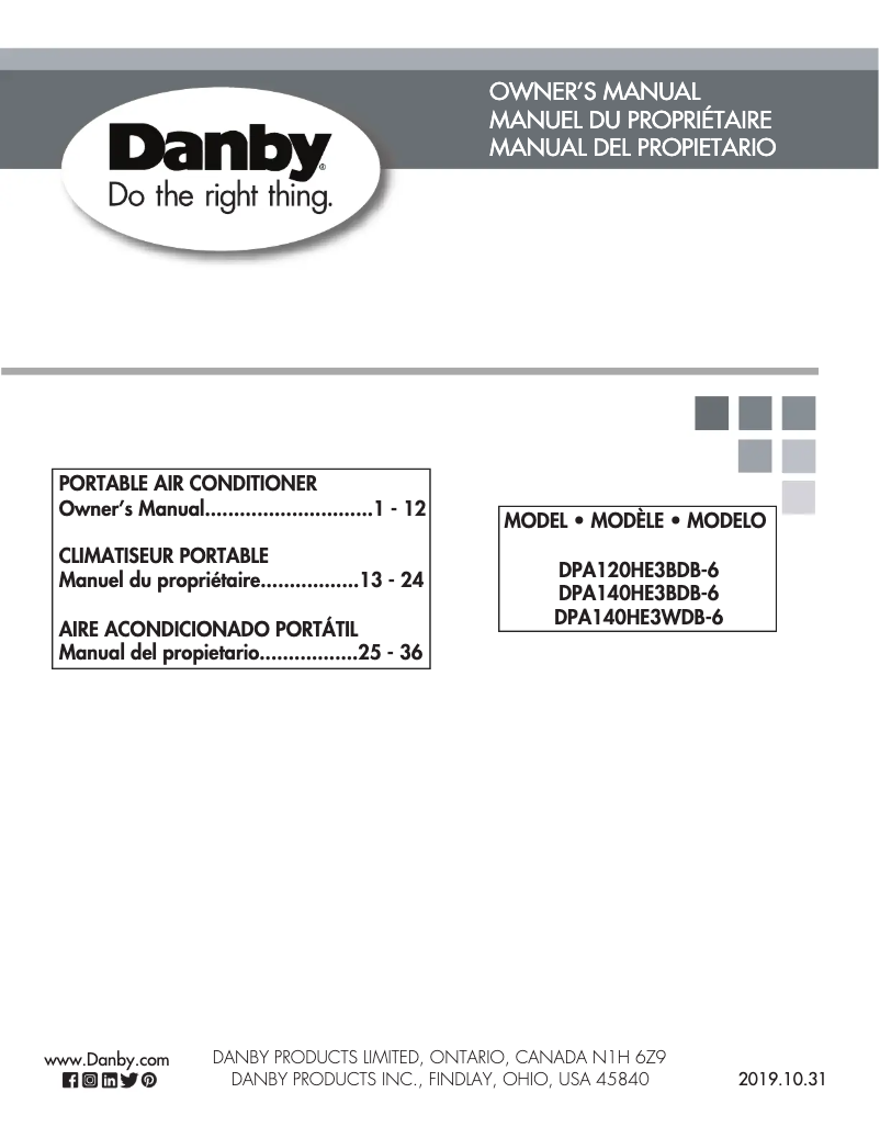 Página 1 del manual Manual de usuario Danby DPA140HE3BDB-6