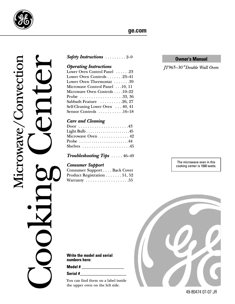 Página 1 del manual Manual de uso y mantenimiento GE Profile JT965CFCC