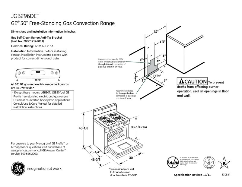 Página 1 del manual Ficha técnica GE JGB296DETBB