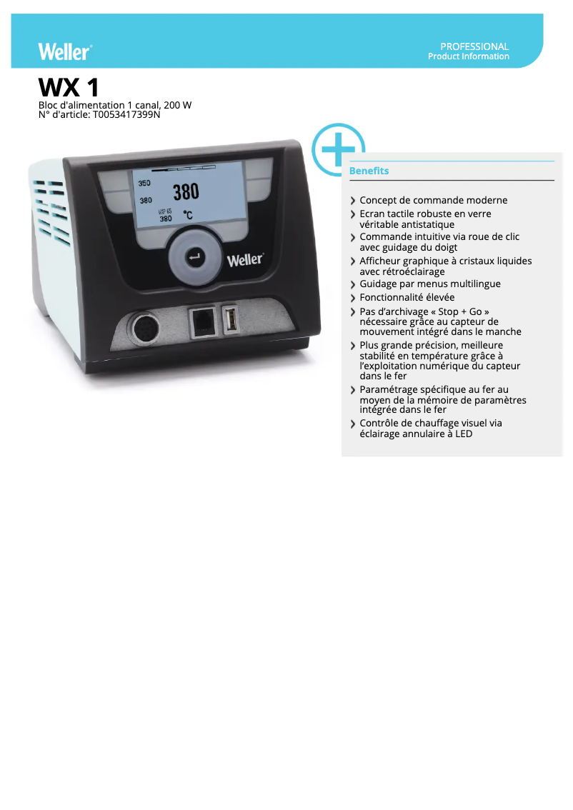 Page 1 de la notice Fiche technique Weller WX 1
