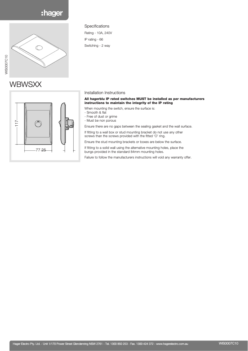 Página 1 del manual Manual de usuario Hager WBWSH2