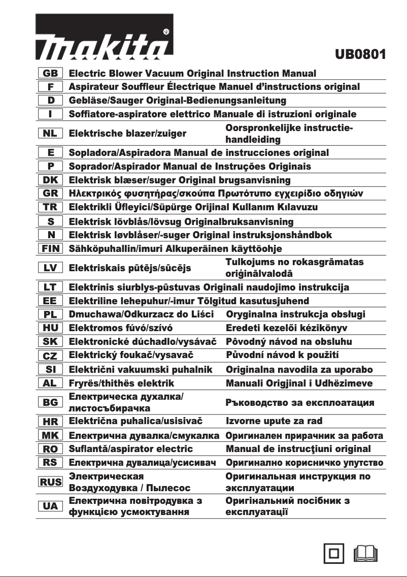 Page 1 of the manual User Manual Makita UB0801