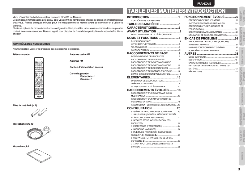Page 1 de la notice Mode d'emploi Marantz SR4003