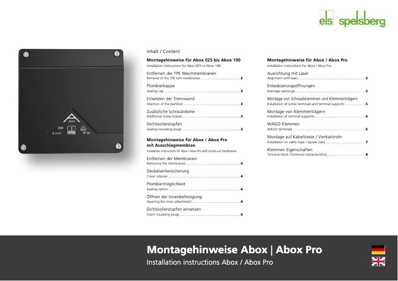 Page 1 de la notice Manuel utilisateur Spelsberg Abox 040-L