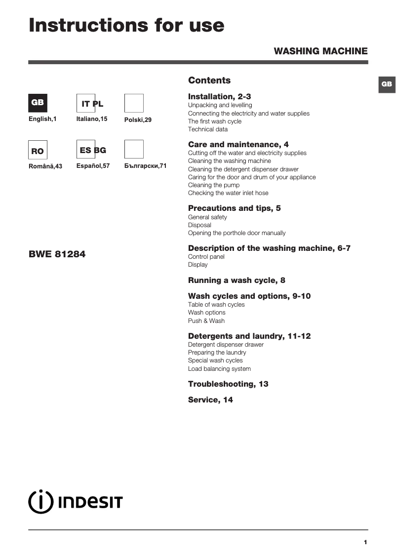 Image de la première page du manuel de l'appareil BWE 81284X W EU