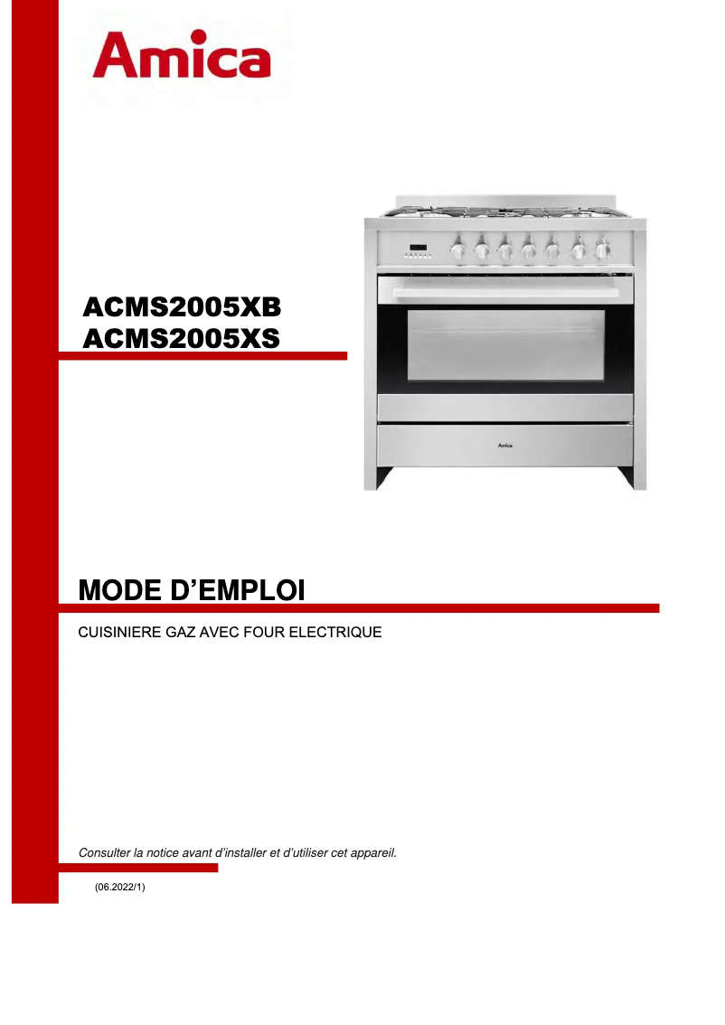 Page 1 de la notice Manuel utilisateur Amica ACMS2005XS
