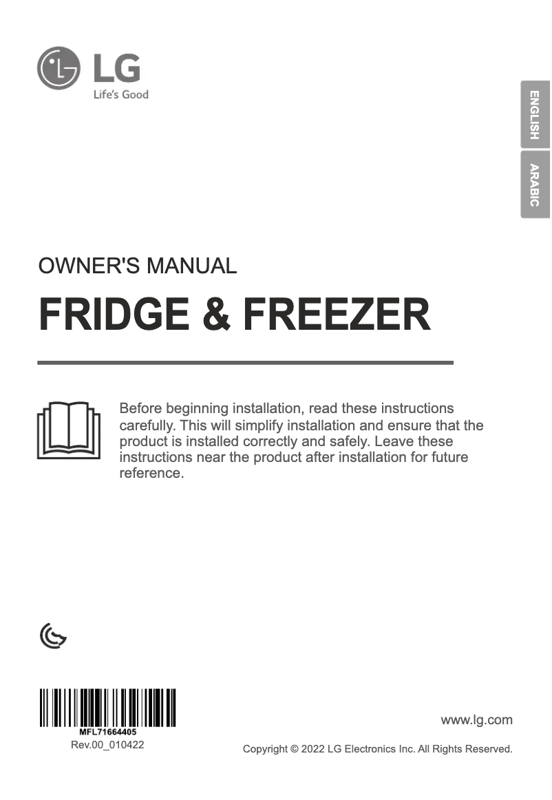 Page 1 de la notice Manuel utilisateur LG GN-B482PLGB