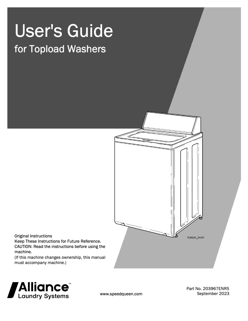 Página 1 del manual Manual de usuario Speed Queen TR7003BN