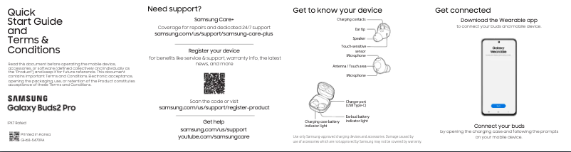 Page 1 de la notice Guide de démarrage rapide Samsung Galaxy Buds 2 Pro