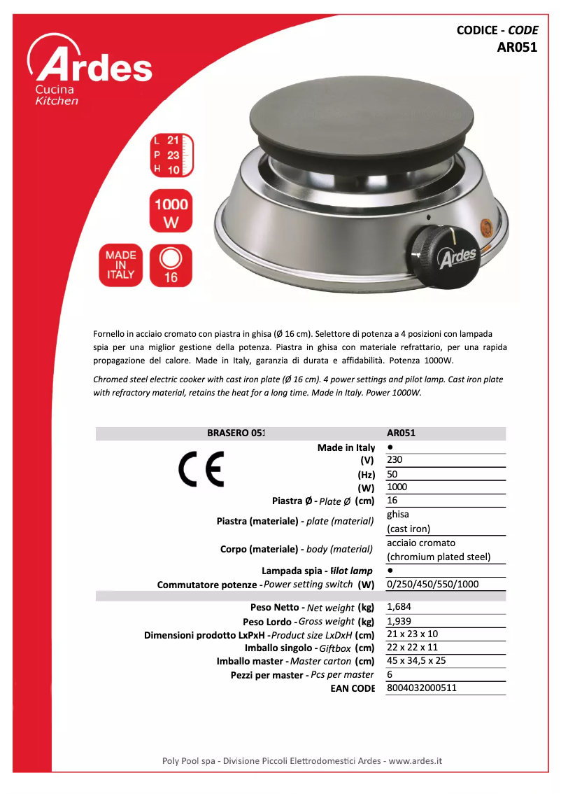 Page 1 de la notice Fiche technique Ardes AR051