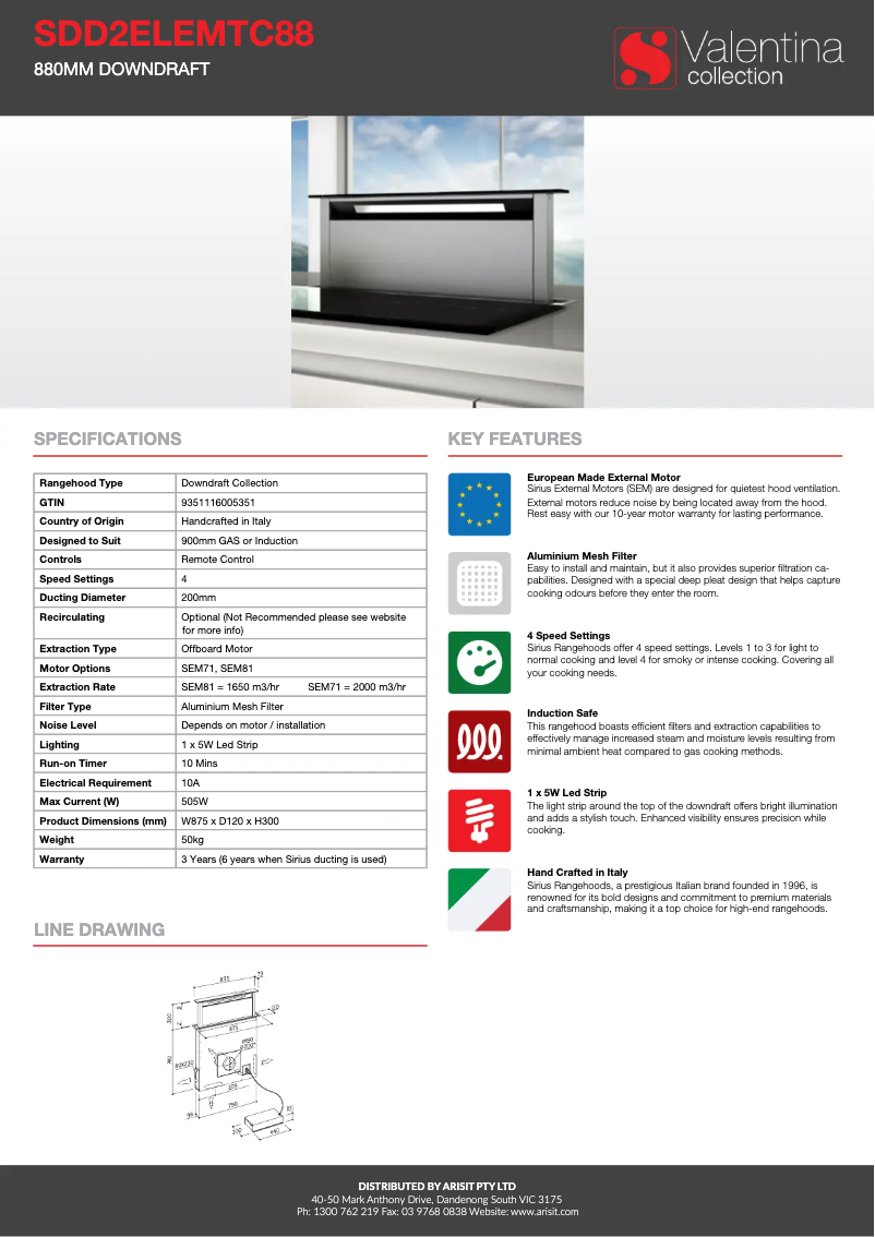 Page 1 de la notice Fiche technique Sirius SDD2ELEMTC88
