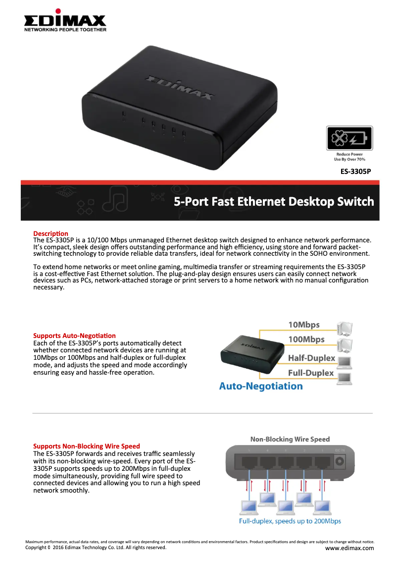 Page 1 de la notice Fiche technique Edimax ES-3305P