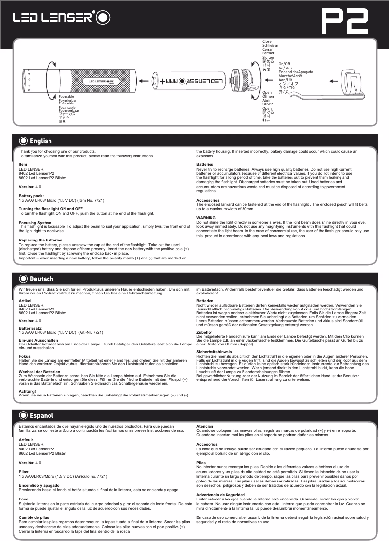 Page 1 de la notice Manuel utilisateur Ledlenser P2BM