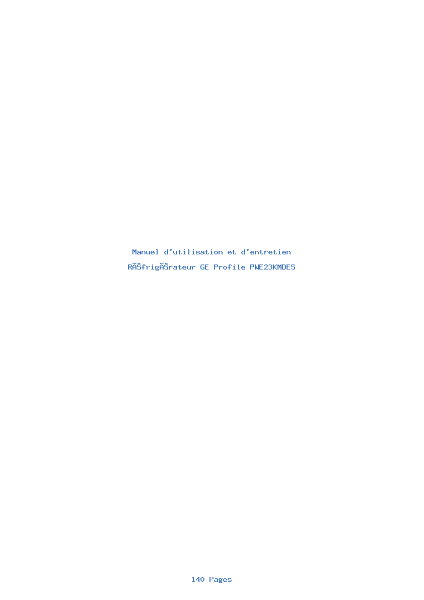 Page 1 de la notice Manuel d'utilisation et d'entretien GE Profile PWE23KMDES