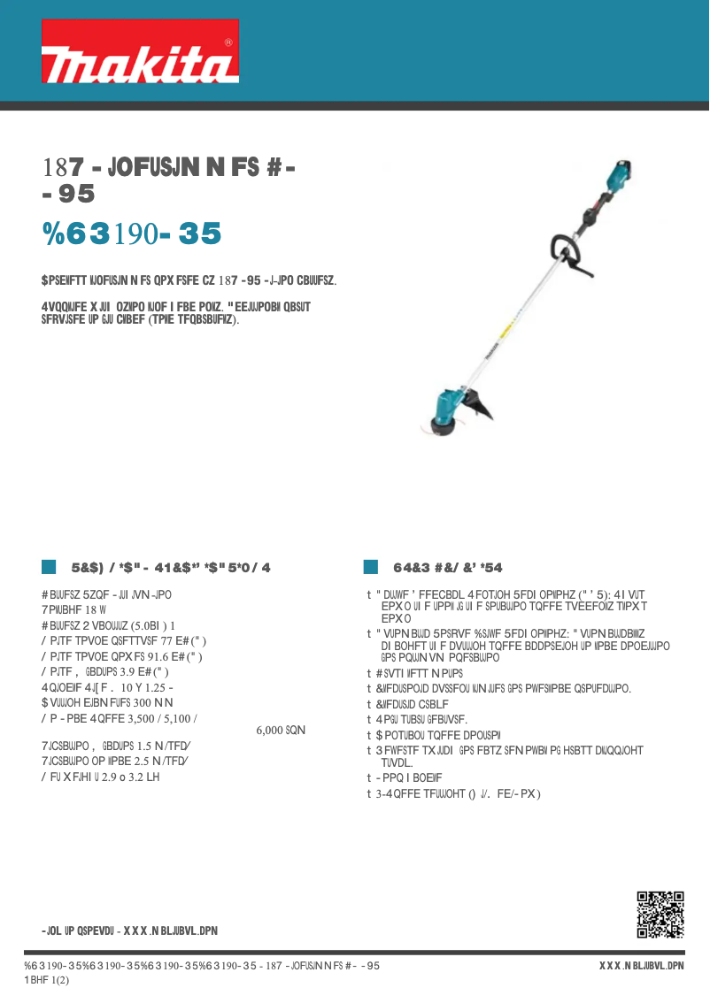 Page 1 of the manual Technical Sheet Makita DUR190L