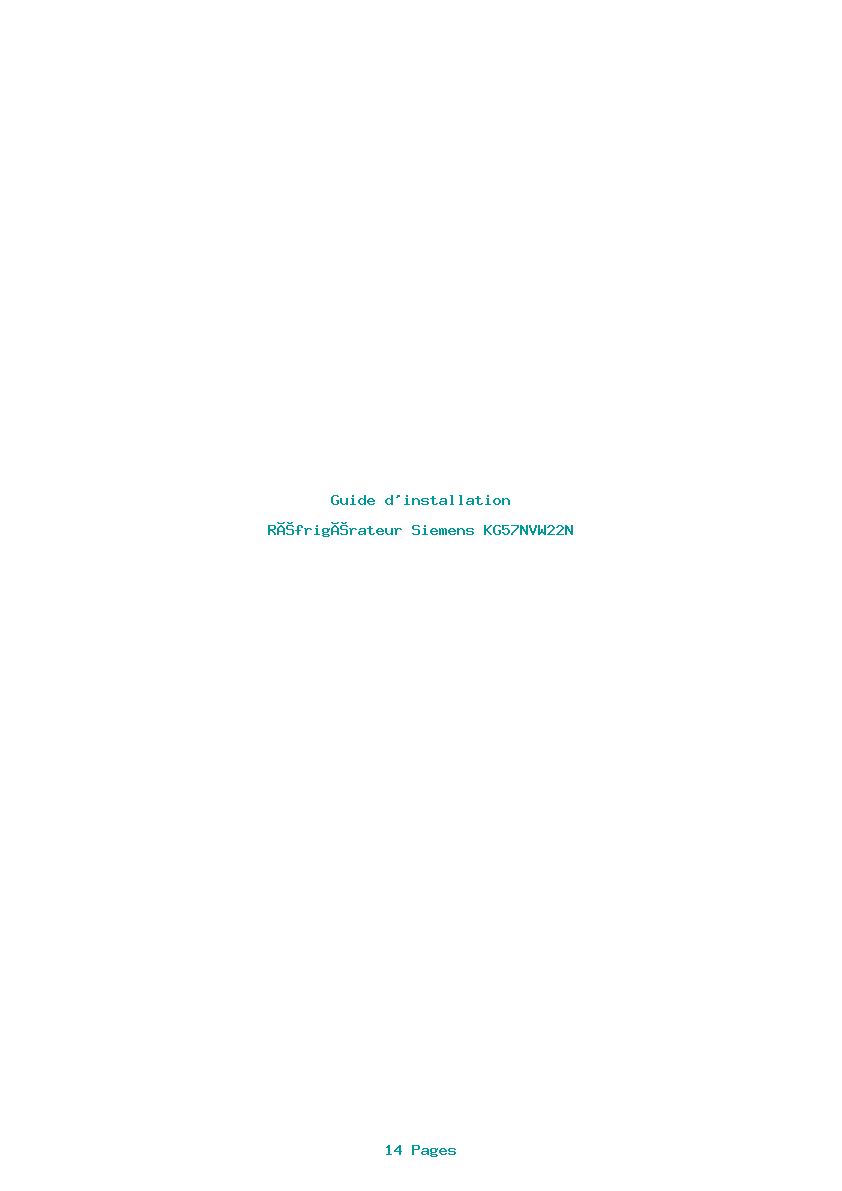 Page 1 de la notice Guide d'installation Siemens KG57NVW22N