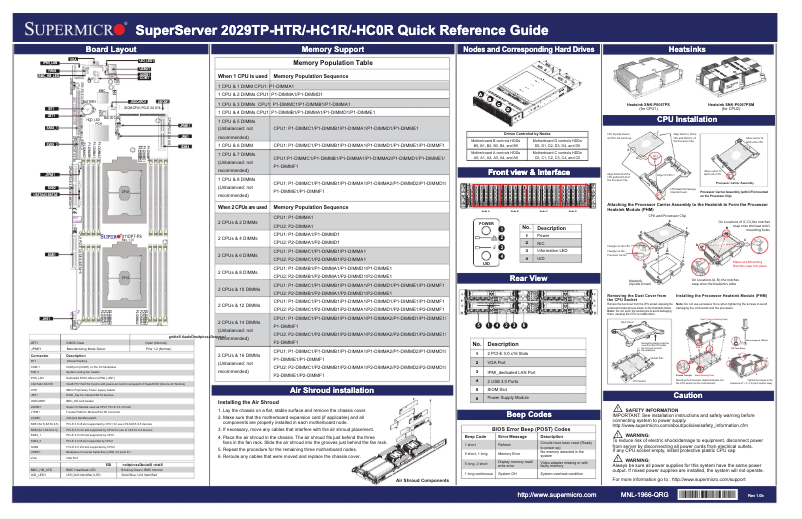 Page 1 de la notice Guide de démarrage rapide Supermicro SuperServer 2029TP-HC1R