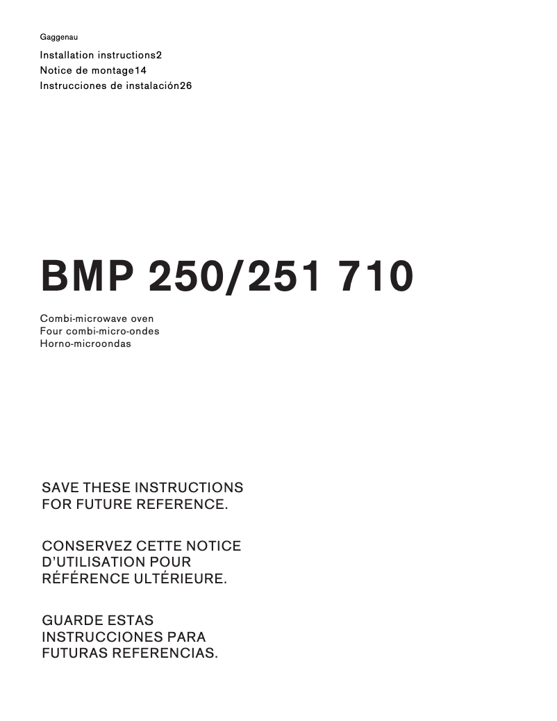 Page 1 de la notice Guide d'installation Gaggenau BMP251710