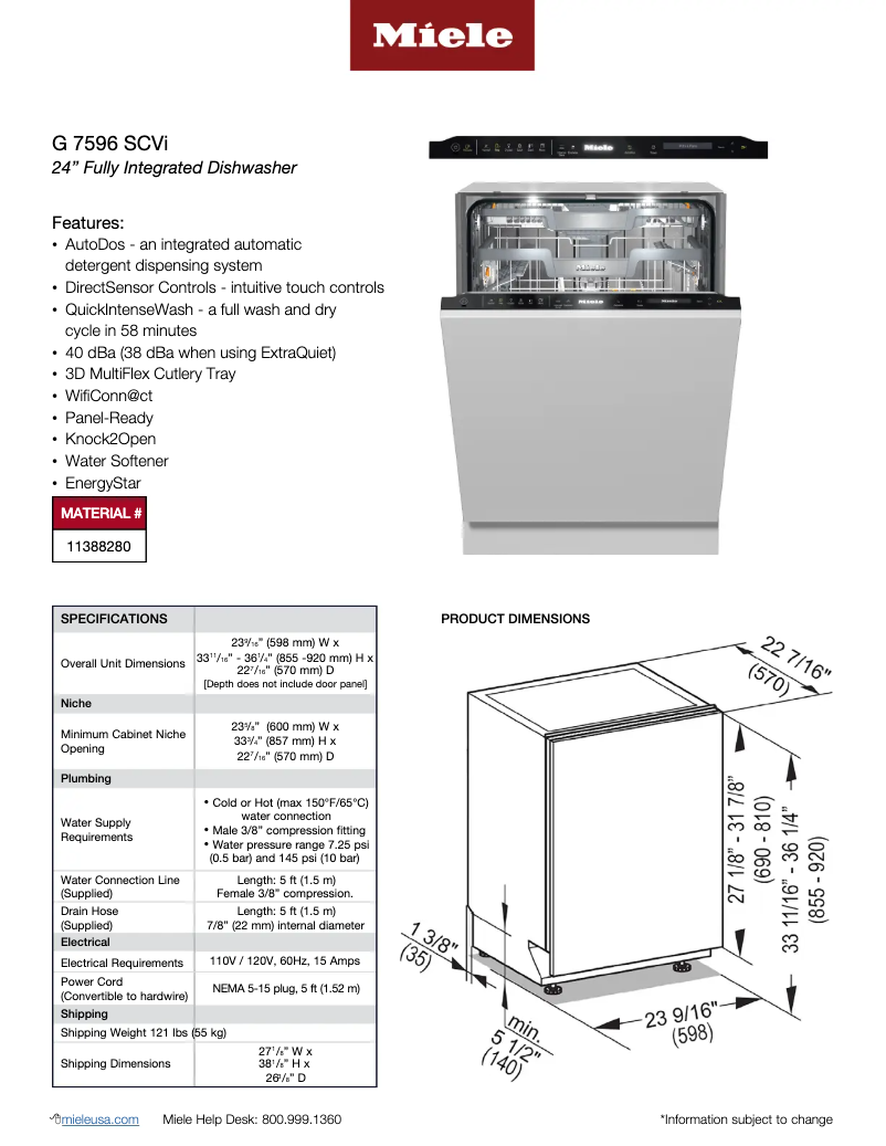 Página 1 del manual Ficha técnica Miele G 7596 SCVi