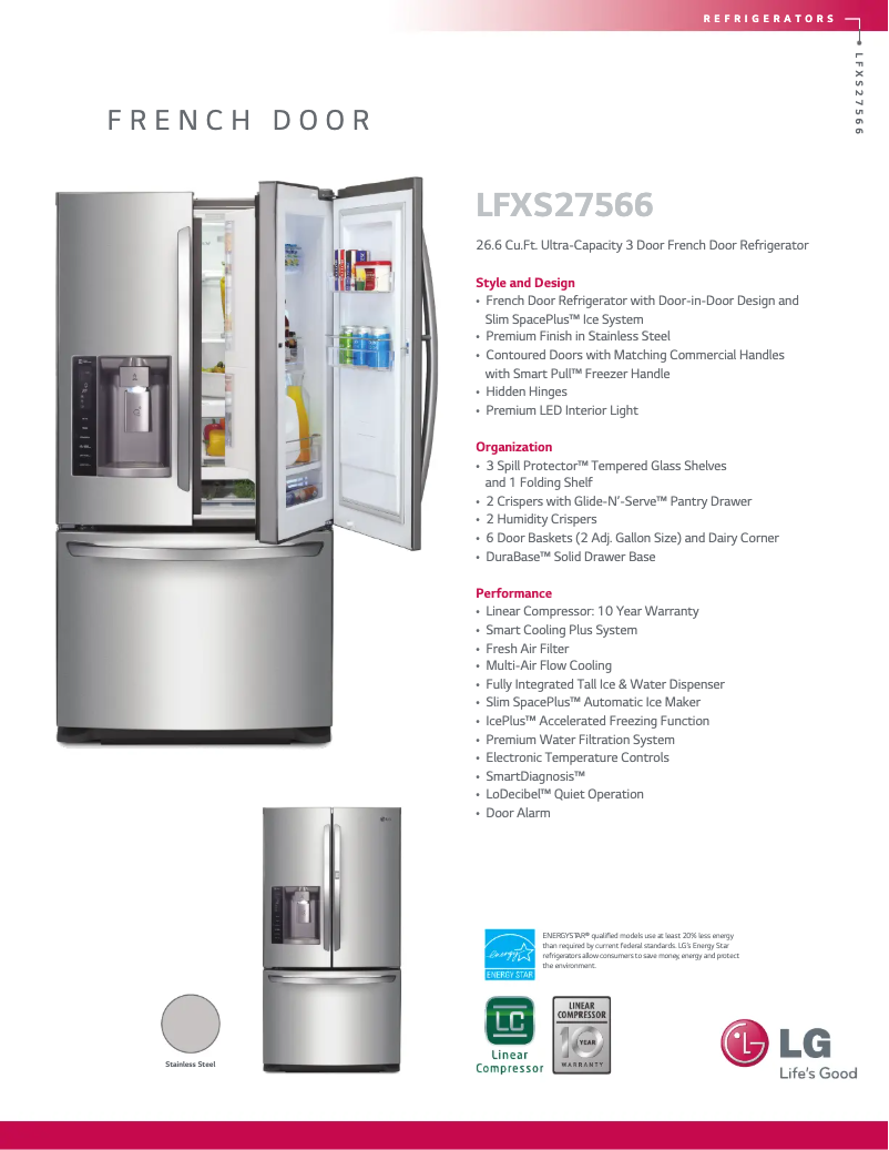Page 1 de la notice Fiche technique LG LFXS27566S