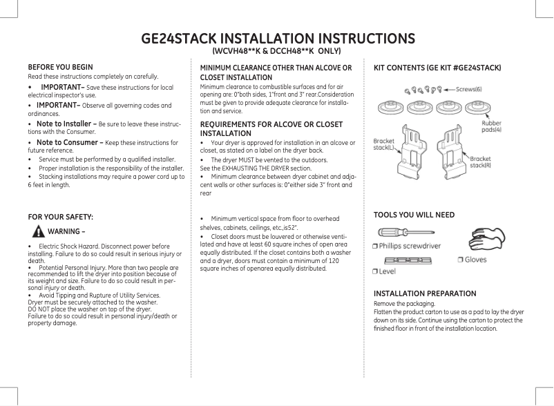 Page 1 of the manual User Manual GE GE24STACK